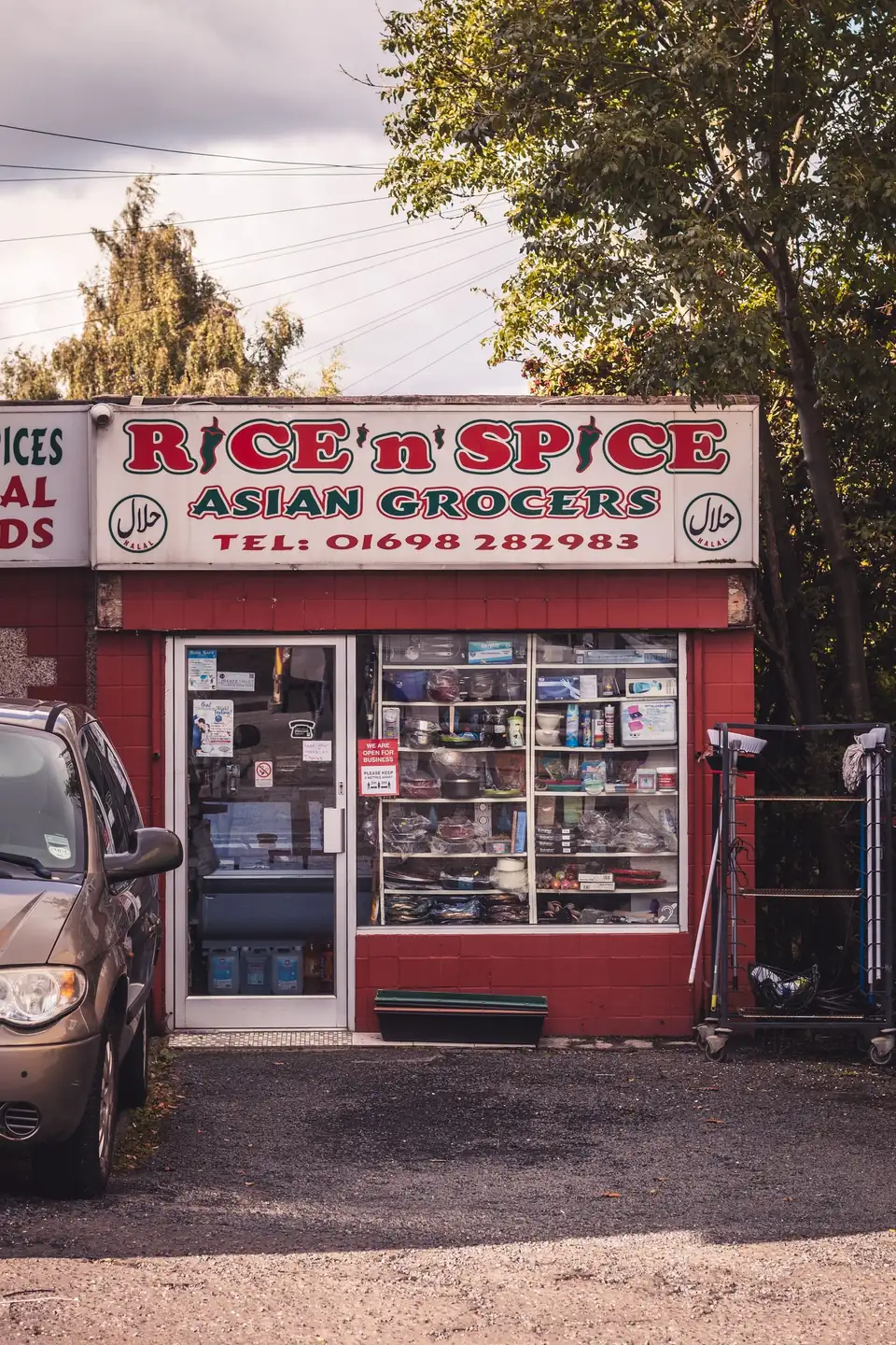 Rice n’ Spice Asian grocery shopfront in the United Kingdom